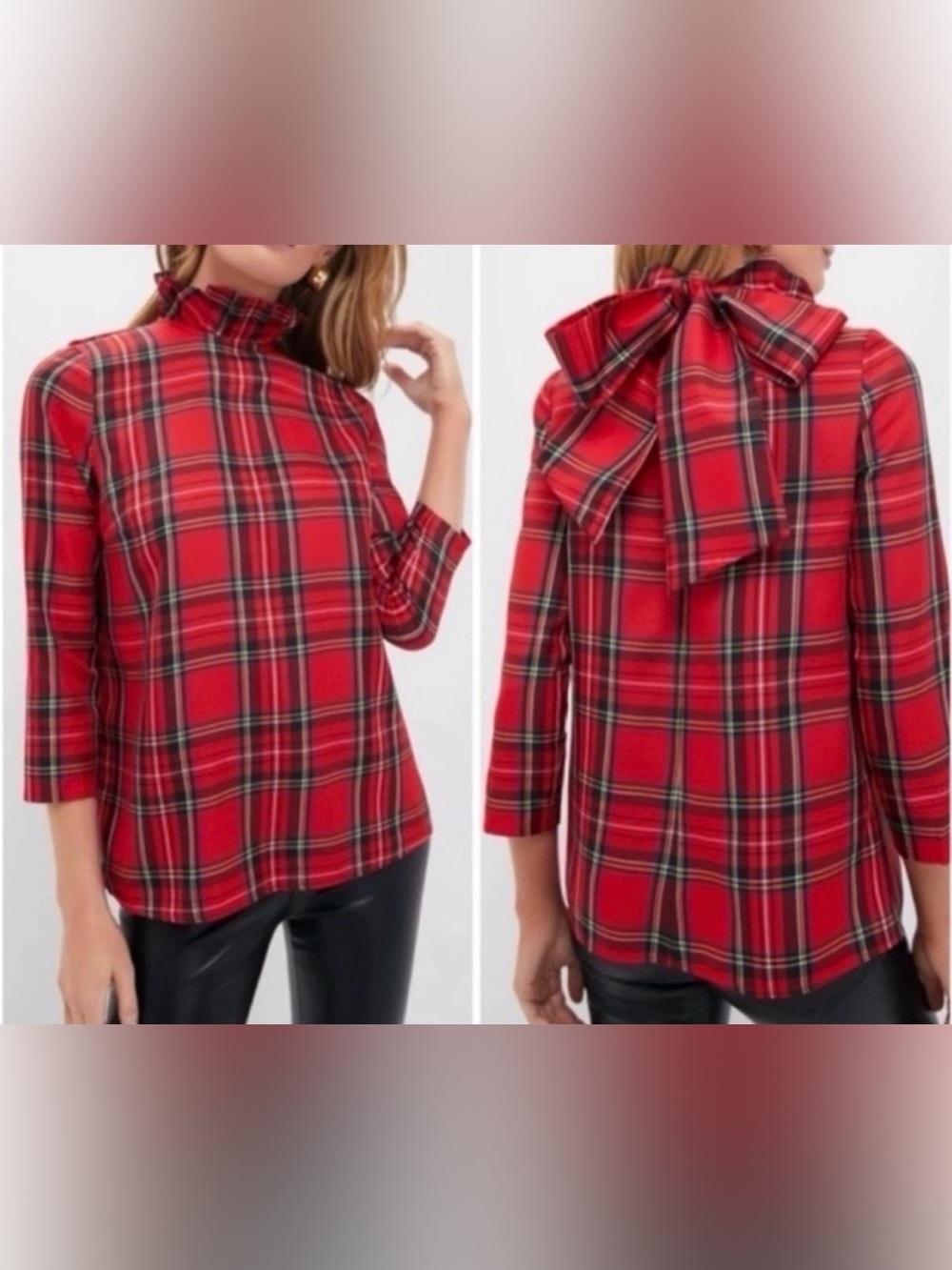 New NWT TUCKERNUCK Royal Stewart Tartan Faye play blouse with bow size xs